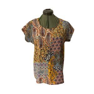 Japna Short Sleeve Patterned Top Multicolor Small
